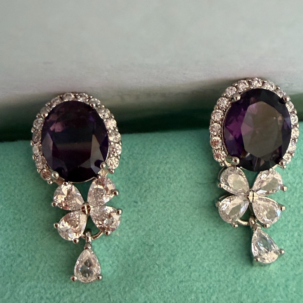 GemsNY Amethyst & Clover Earrings 14k white gold